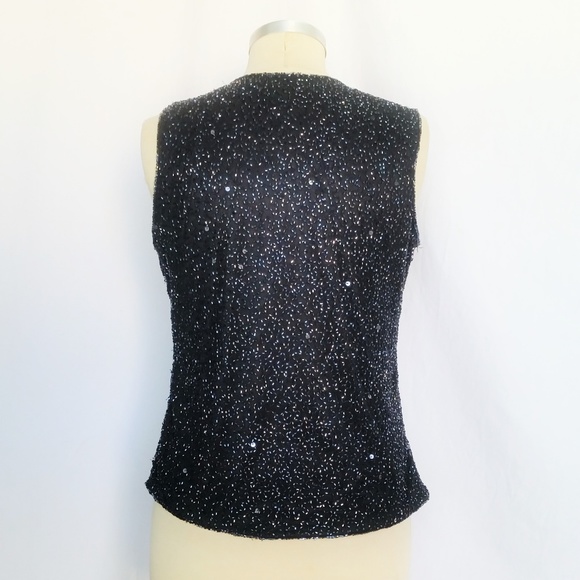 **SOLD********Black Glass Beaded Sleeveless Top - Picture 3 of 8